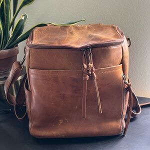 Azaria Original Luxe Leather Diaper Backpack - cognac
